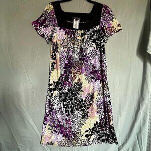 Lily Womens XL Dress Purple Pattern Short Sleeve Knee Length Business Casual